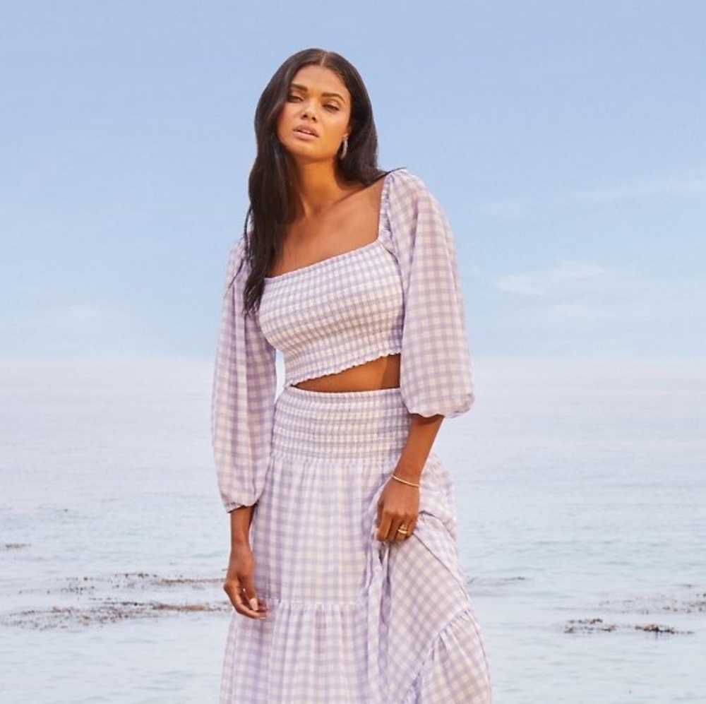 Justfab: Purple gingham crop top | XS